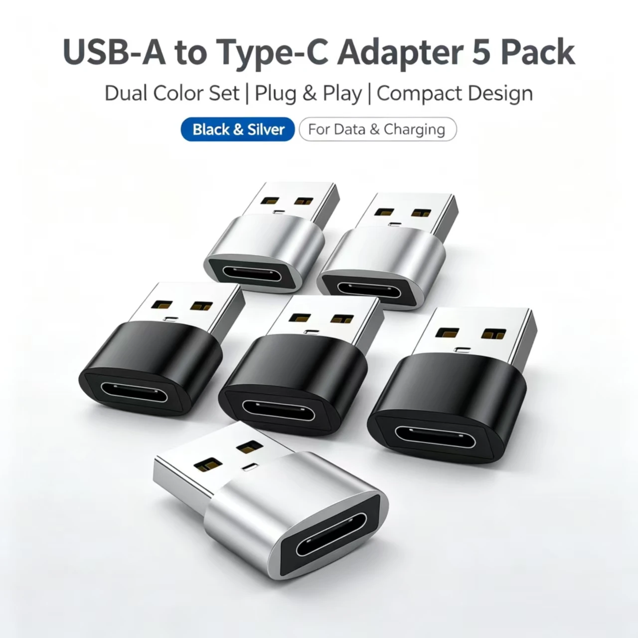 USB‑A Male to Type‑C Female Adapter, 5 Pack Converter Connector Portable USB 2.0 Adaptor for Charging Data Sync for Phone Laptop
