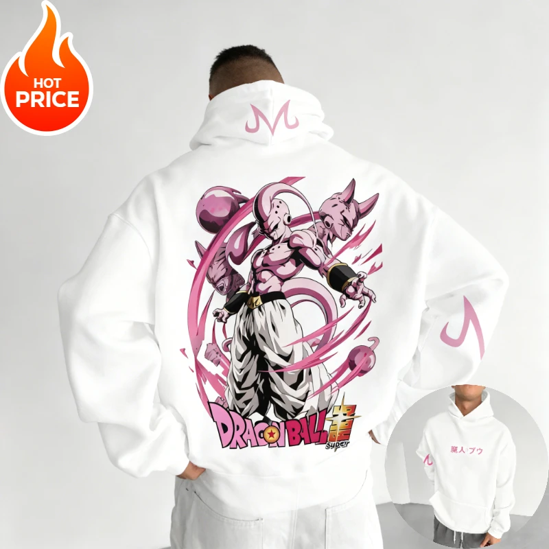 Anime Dragon Ball Majin Buu Harajuku 2026 Streetwear Męska Bluza Vintage z Kapturem Zimowa Damska Oversize Bluza z Długim Rękawem