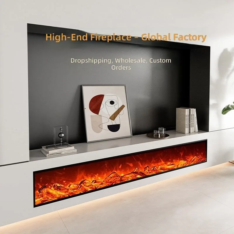Customized Electric Fireplace Insert Console TV Stand LED Flames Remote Control Adjustable Thermostat US Metal Construction