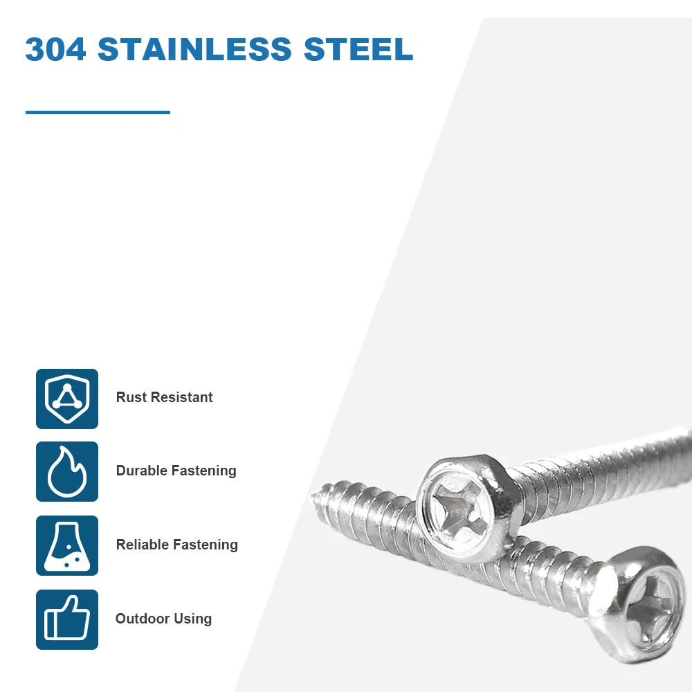 HOWSHENG 2-20pcs Cross Recessed Hex Head Tapping Screw with Indentation 304 Stainless Steel Phillips Hexagon Head Screw M3-M8