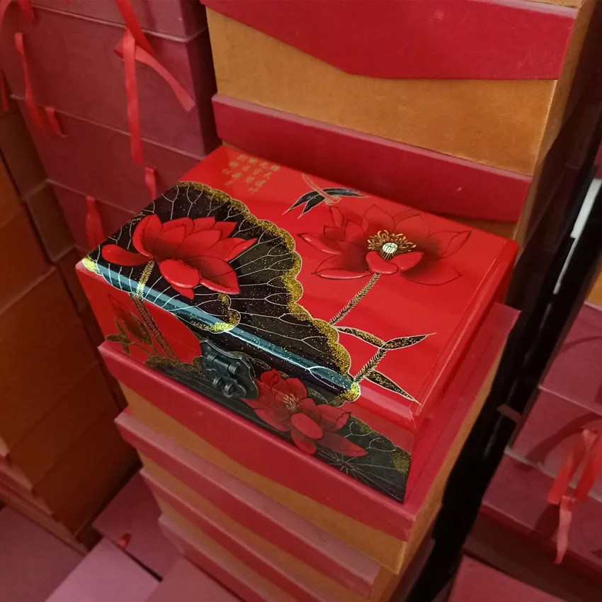 Wedding Jewelry Storage Box Traditional Lacquerware Hand Painted Bride Case