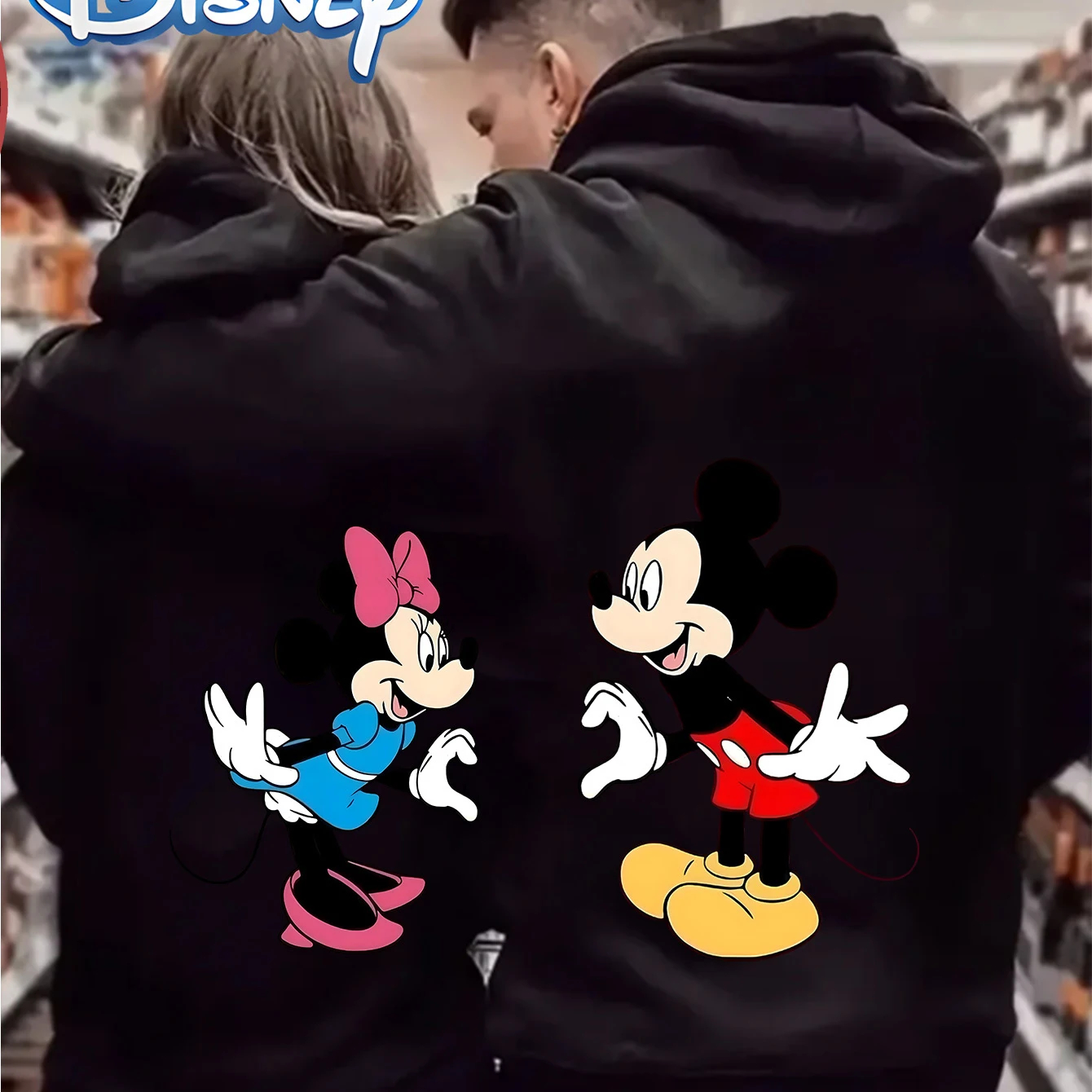 

Одинаковая толстовка с капюшоном для пары в стиле Микки и Минни Маус Disney, толстовка с длинными рукавами, унисекс, толстовка для пар, одежда Y2k