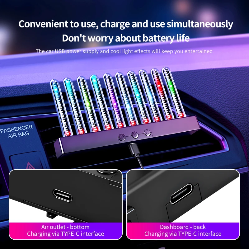 RGB Music Rhythm Light Sound Activated LED Equalizer Pickup Light for Car Desktop E-Sports Room Ambient Decor
