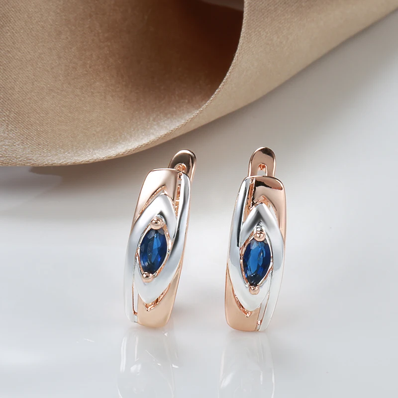 Cute Female Blue Zircon Stone Clip Earrings Rose Gold Color Minimalist Wedding Jewelry For Women