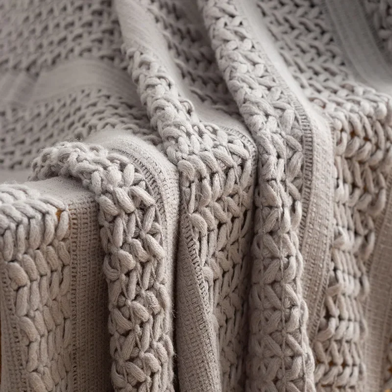Knitted Blanket with Tassels Chunky Vintage Minimalist Sofa Bed Blankets Home Hotel Decoration Bed End Towel Office Nap Quilt