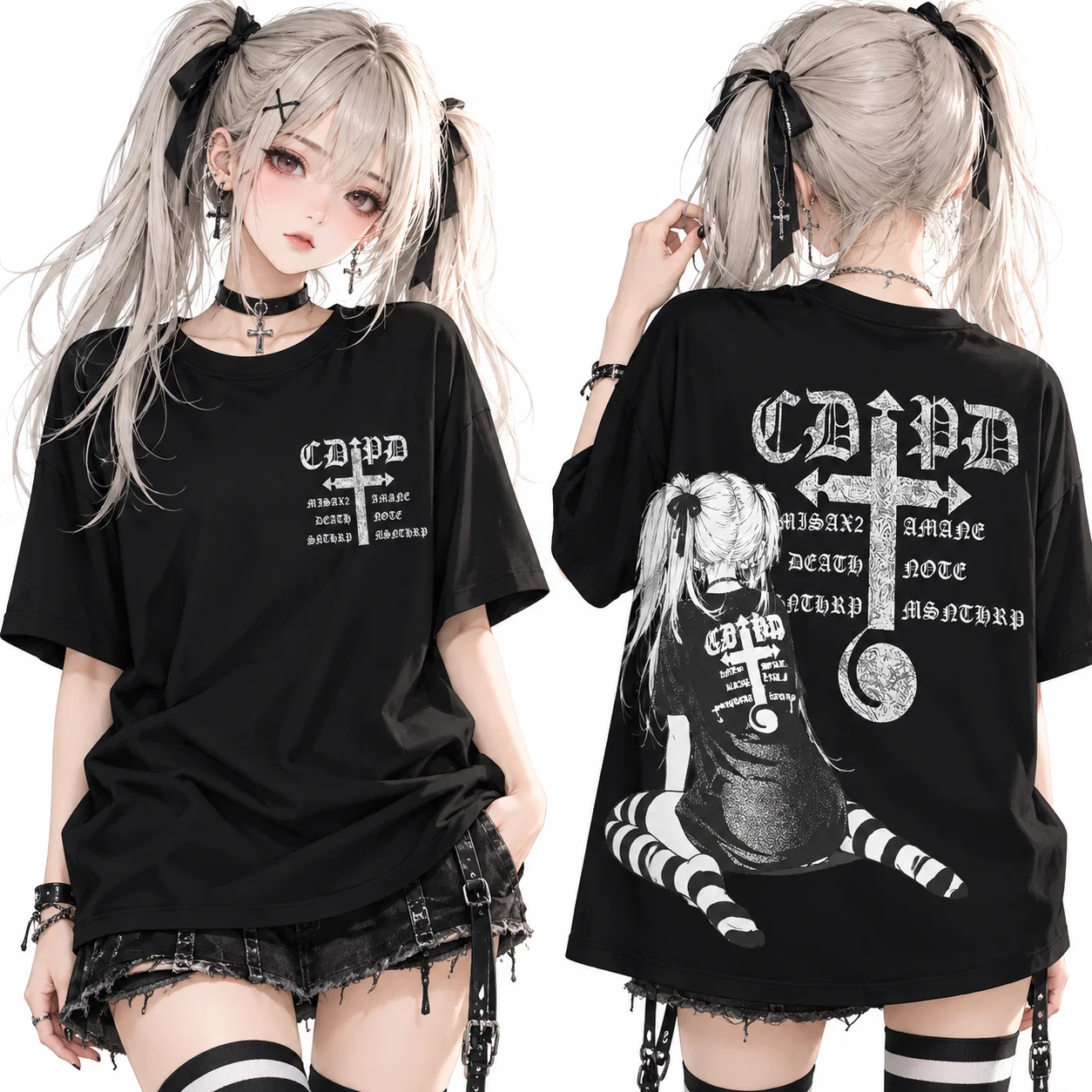 Y2k Style Misa Amane Death Note Pattern T-shirt Anime Manga Printed T-shirt Street Wear Retro Neutral Style Short-sleeved