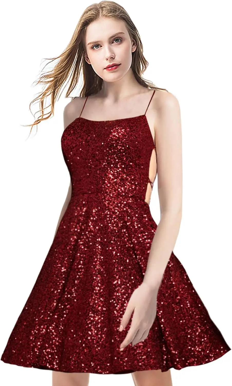 

Выпускные платья 2026 Короткие платья для встречи выпускников Блестящие трапециевидные выпускные платья Спагетти Бордовое мини-платье Выпускное платье