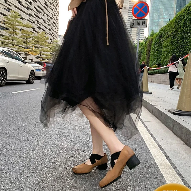 Mary Jane Shoes Women Retro Cross Strap Square Head Spring Warm Natural Cow Leather Elegant Ballet Style Single Shoes