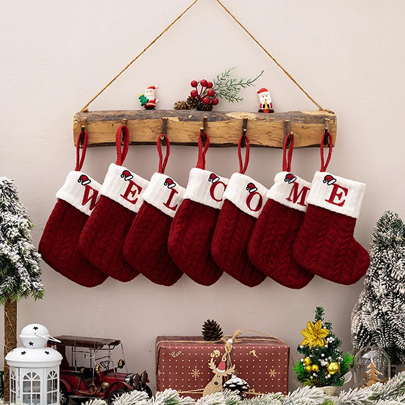 

Merry Christmas Socks Red Snowflake Alphabet Letters Christmas Stocking Christmas Tree Pendant Decorations For Home Xmas Gift