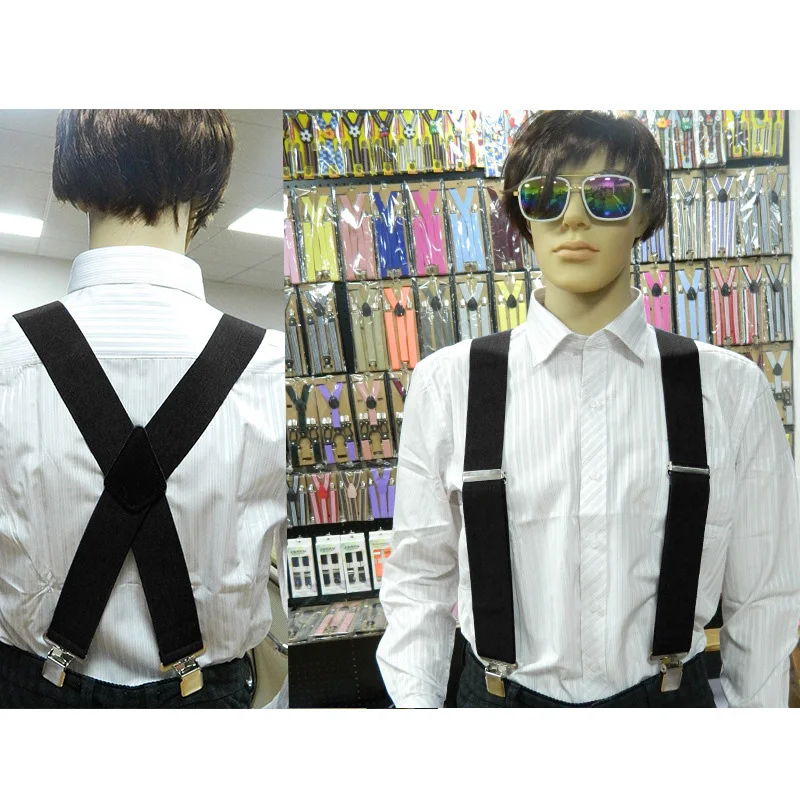 5cm Men Suspenders High Elastic Adjustable 4 Strong Clips Suspender Straps Heavy Duty X-Shaped Back Trousers Braces