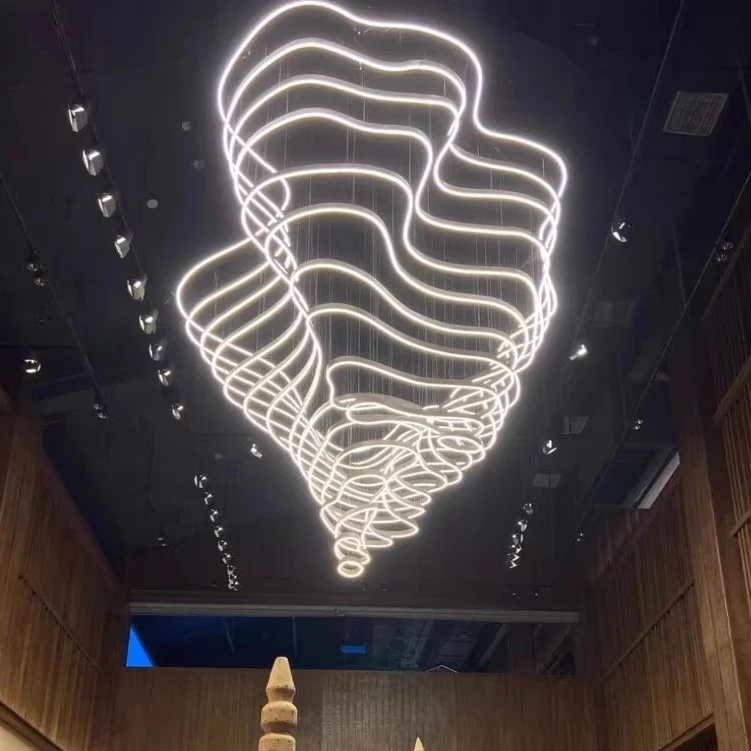 Art Creative Hotel Lobby Custom Light Fixture Blue Large Metal Pendant Lamp Modern Nordic Staircase Chandelier for Office Mall