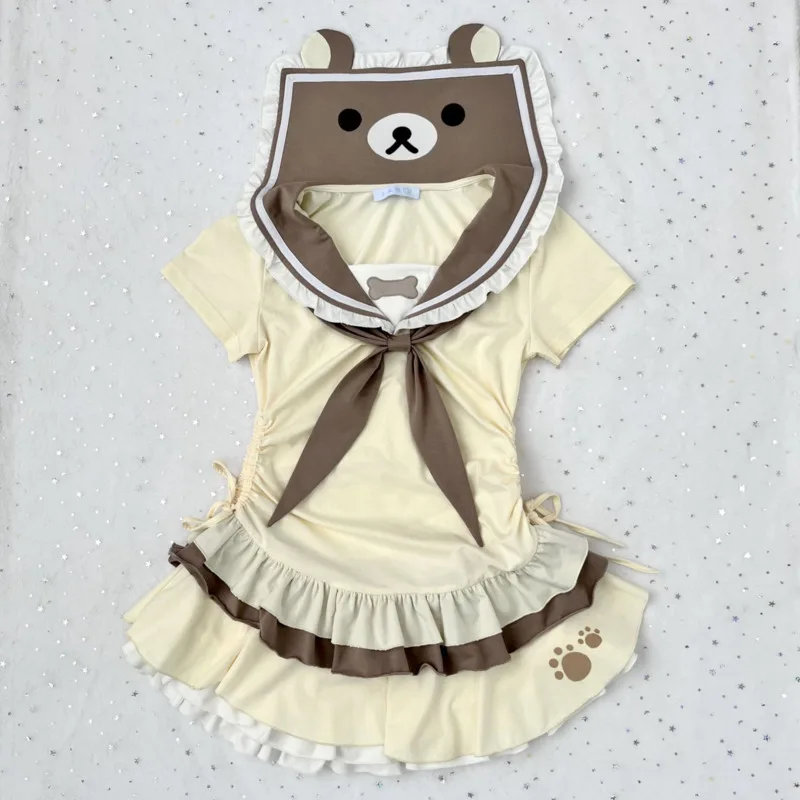 Rilakkuma hauts et t-shirts été Y2K japon imprimé chérie doux fille épissage robe col marine mignon décontracté à manches courtes t-shirt nouveau