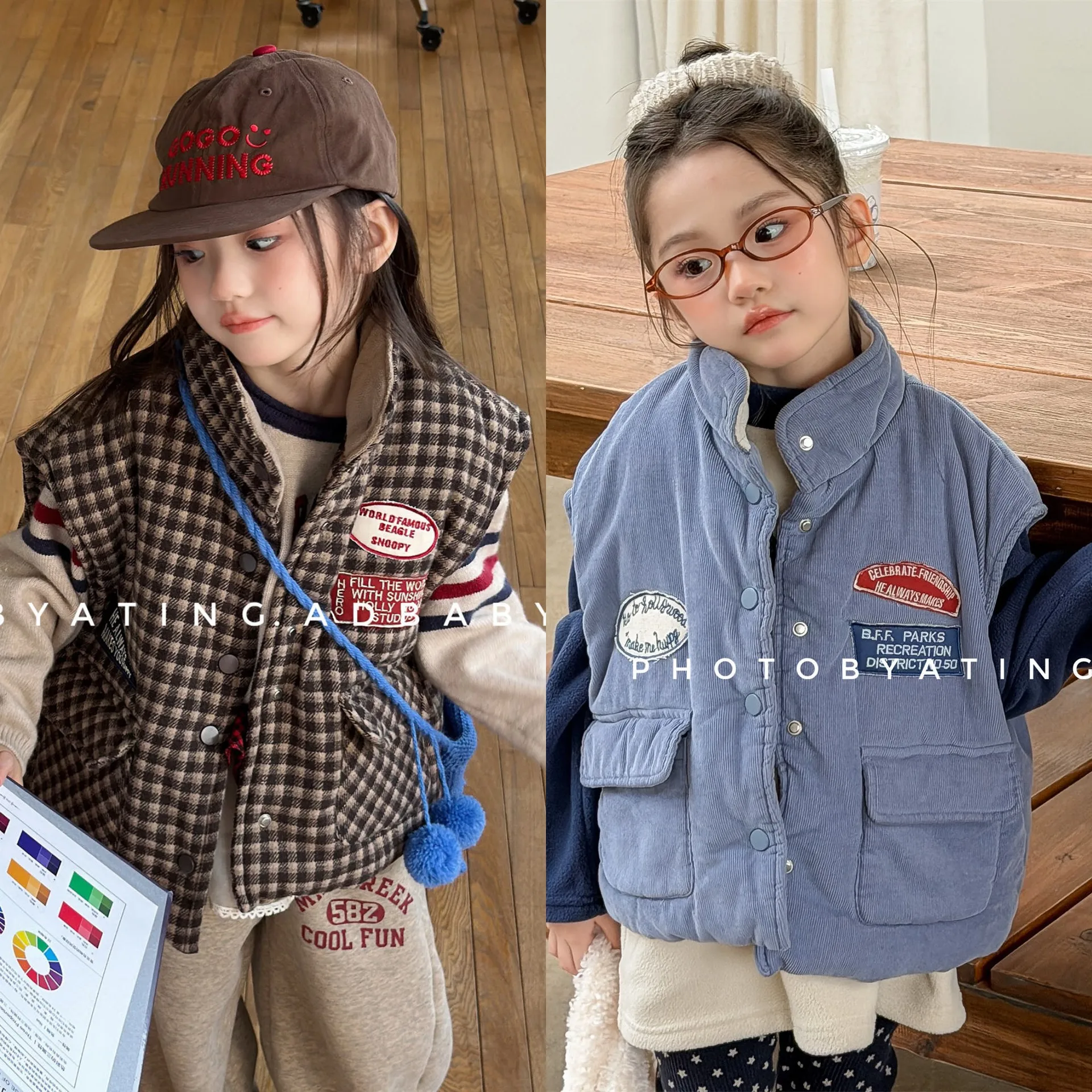 

Children Clothing Korean Style Fashionable Casual Fleece Vest 2025 Autumn Winter New Boys Girls Warm Versatile Cotton Vest Coat