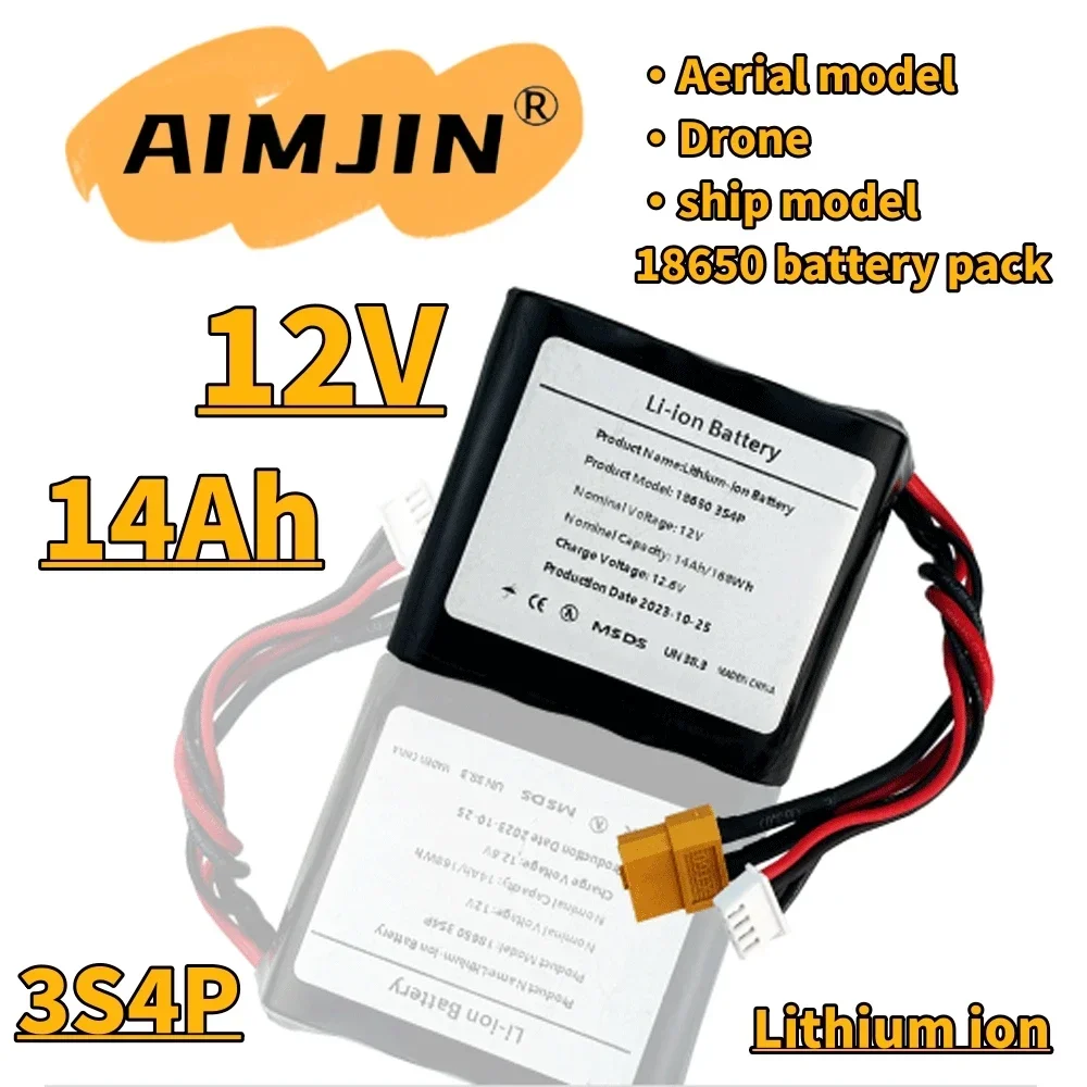 

AIMJIN 3S4P 12V 14Ah High Capacity UAV Rechargeable 12.6V Li-ion Battery for Various RC Airplane Drone Quadrotor XH2.54-4P XT60