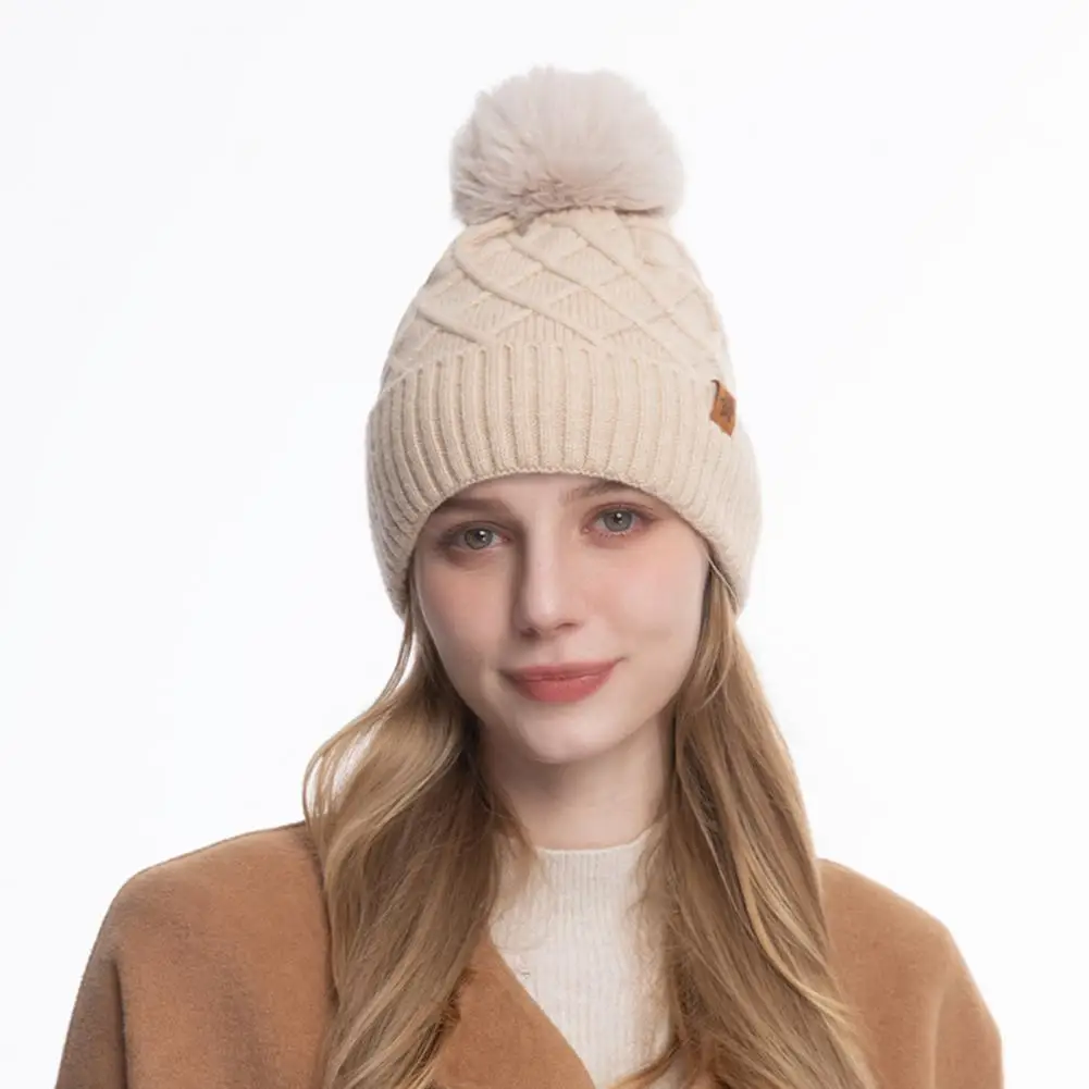 Conjunto de chapéu quente e não fofo, chapéu de inverno, cachecol, luvas, conjunto para mulheres, bola de pelúcia, decoração, gorro, cachecol longo de malha, luvas com tela sensível ao toque