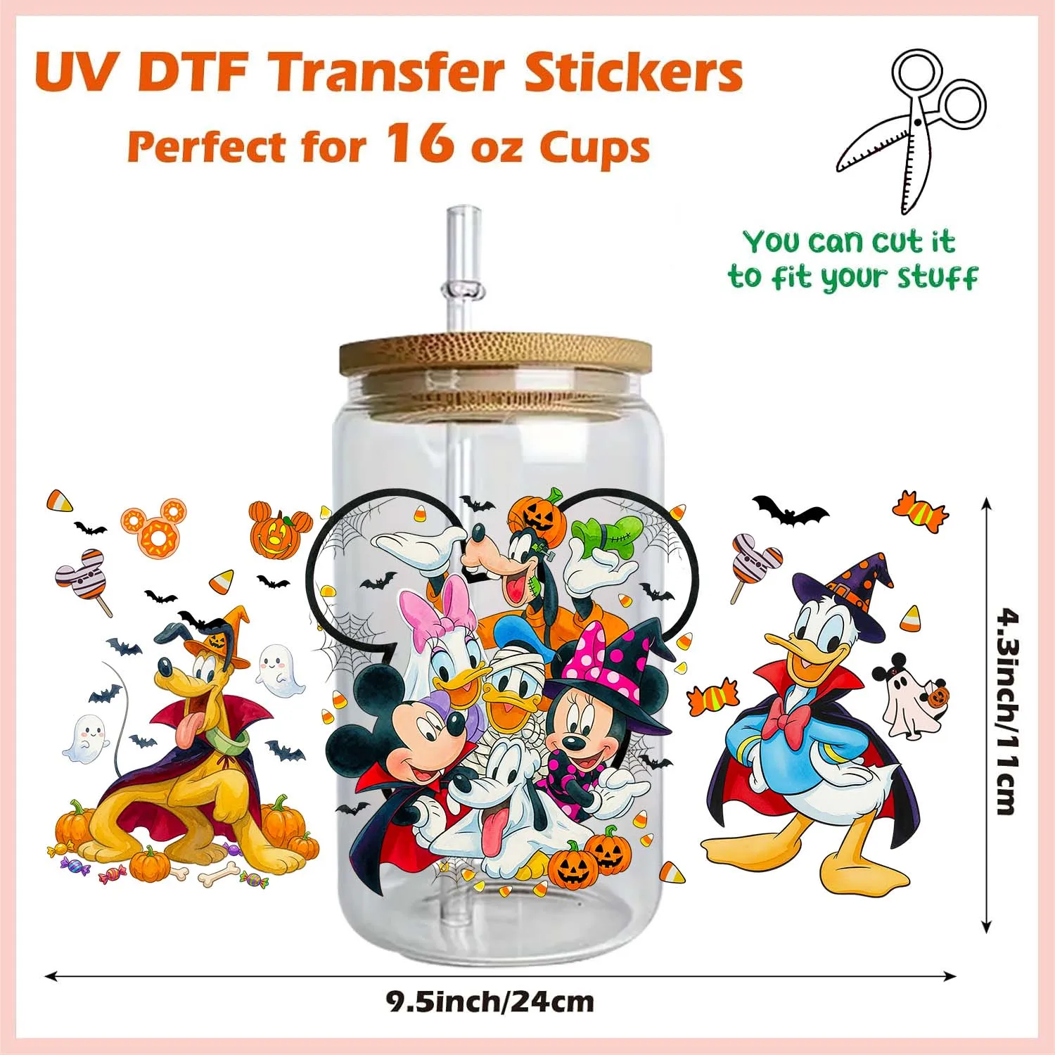 1/5 Set Happy Halloween Cartoon Theme UV DTF Sticker Waterproof DIY Decals 3D transfers uvdtf stickers 16oz uv dtf cup wraps