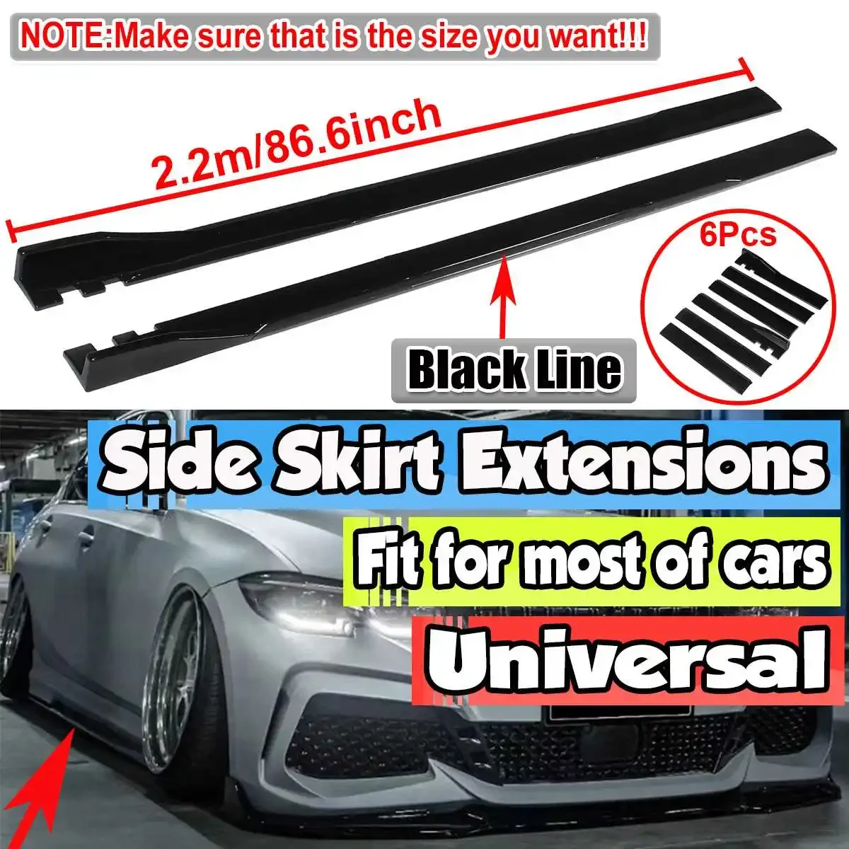 

5 Color Side Skirts Extension Rocker Splitters Diffuser Wings For SEAT LEON For Ibiza For PEUGEOT For Renault For Clio Body Kit