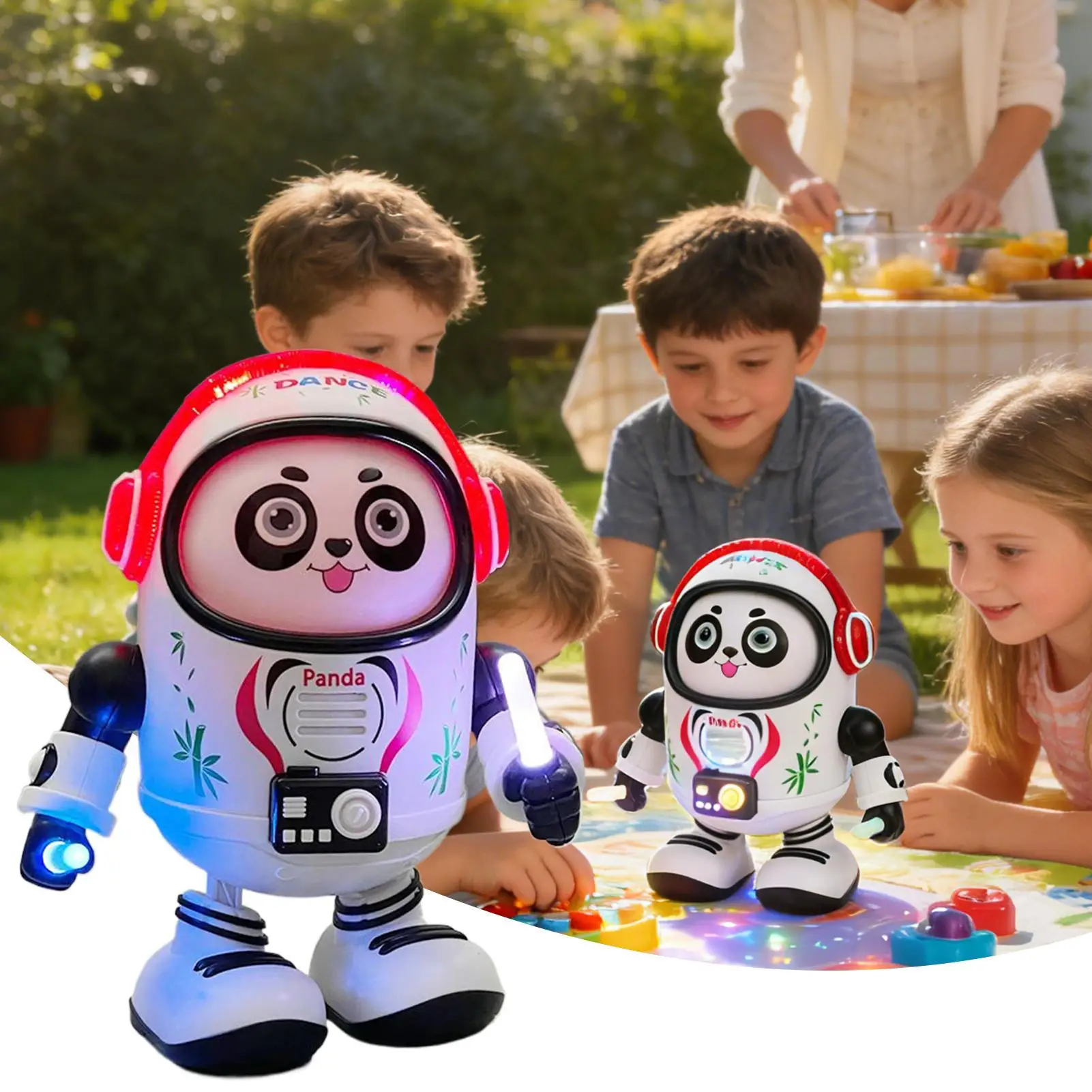 댄스 음악 공간 팬더 모양 로봇 전기 춤 로봇 어린이를위한 뮤지컬 대화 형 장난감 어린이 조기 교육 아기 장난감