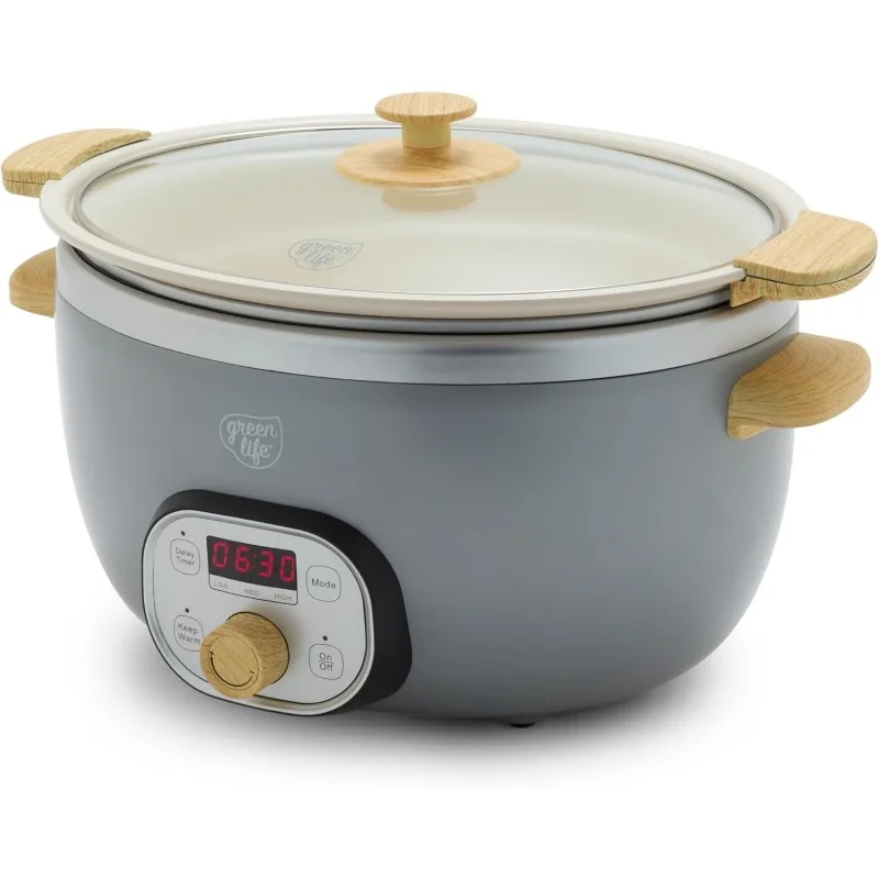 

Quart Ceramic Slow Cooker, PFAS-Free Programmable Removable Healthy Nonstick Pot for Family Meals