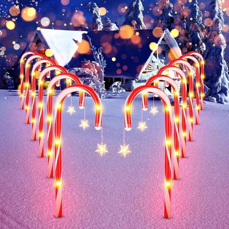 12PCS/Set Solar Cane Light Outdoor Waterproof Candy Ground Light Garden Landscape Christmas Decoration Lawn Light Colored Light