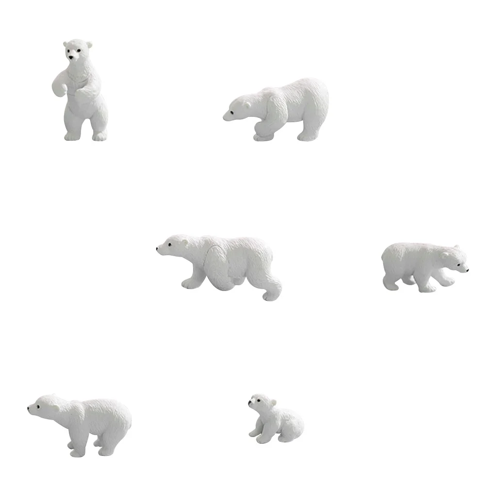 6 Pcs Animals Mini Toys Polar Bear Resin Adornment Courtyard Decoration Miniature White