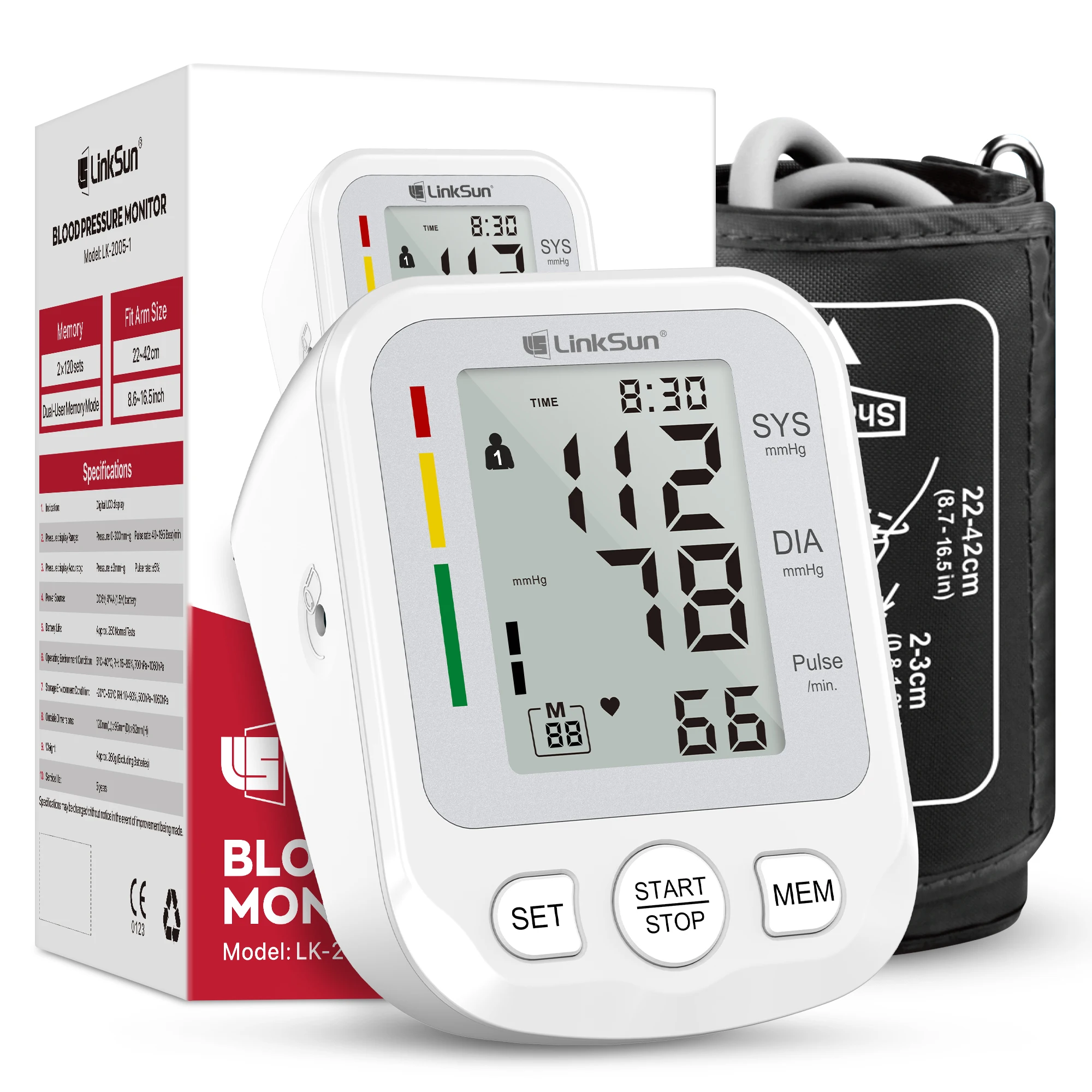 Monitor de Presión Arterial LinkSun 2005-1, Tensiómetro de Brazo, Dispositivo Digital Automático para Medir la Presión Arterial, Monitor de Frecuencia Cardíaca y Pulso