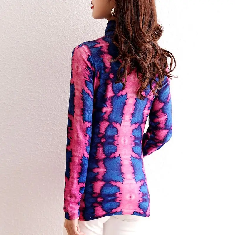 Western Style Bottoming Shirt Spring and Autumn New Ins Versatile Slim Fashion Printed High-neck Long-sleeved Sweater