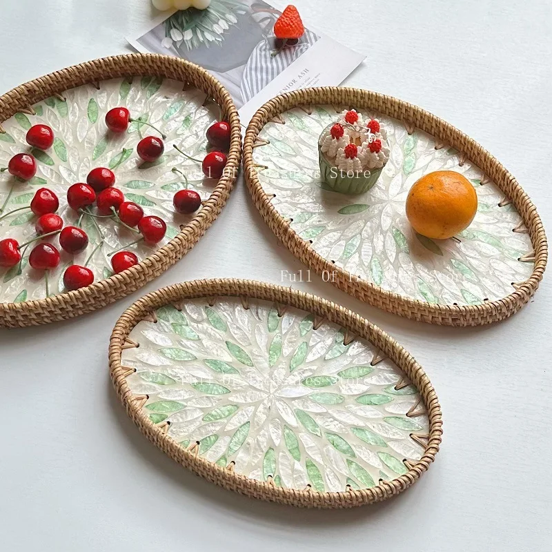 Autumn vine Nordic creative rattan colored shell fruit plate decorative ornament jewelry storage tray tea tray storage frame