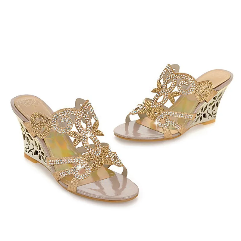 Party Wedge Women Sandals Summer Shoes Luxury Rhinestones Gladiator Women\'s Slippers Platform Sandals Women High Heel Shoes