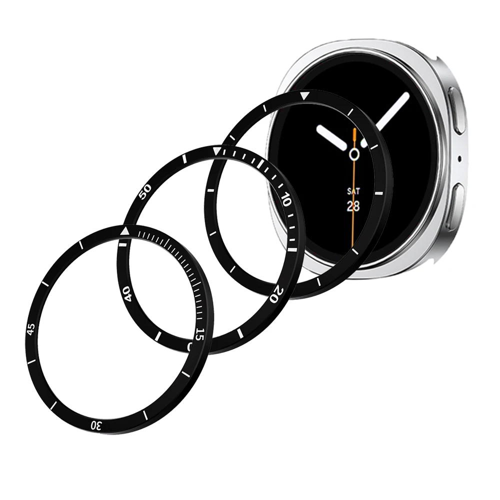 Adecuado para Samsung Galaxy Watch 8, 40mm, 44mm, llanta de Metal con regla de tiempo y velocidad grabada, cubierta, parachoques, accesorios para reloj