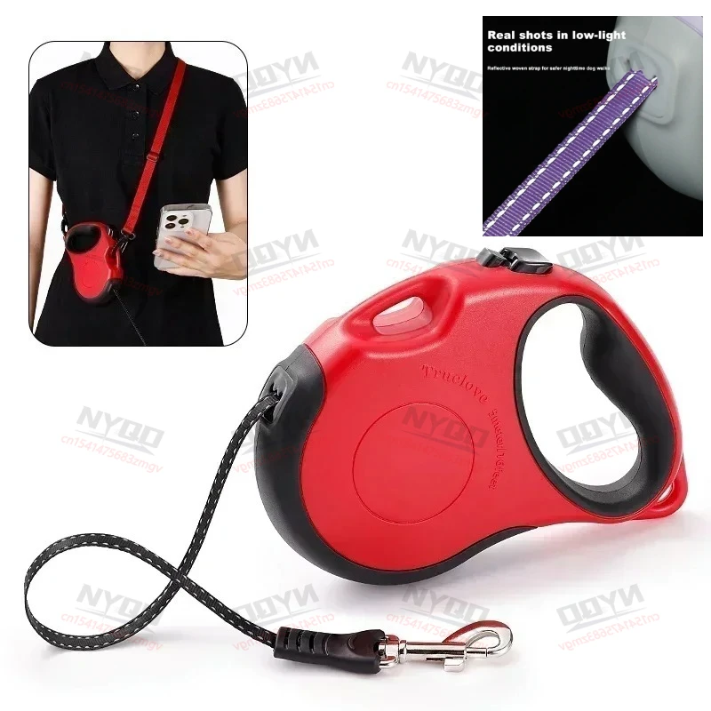 Tangle Free Retractable Dog Leash 16ft Strong Nylon Tape One-Hand Brake Pause Lock for Dogs Cats Pet Lead TLL5001