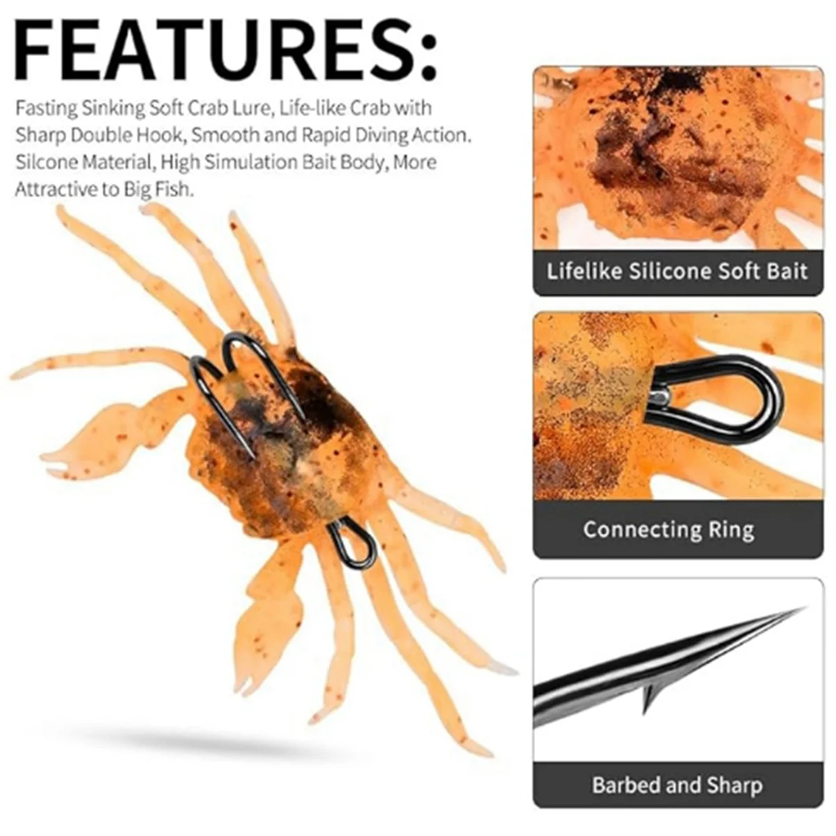 6pcs Cranka Crab Lure Crab Bait 3D Simulated Crab Soft Lure with Double Hooks for Fishing Accessories Tools-ANKL