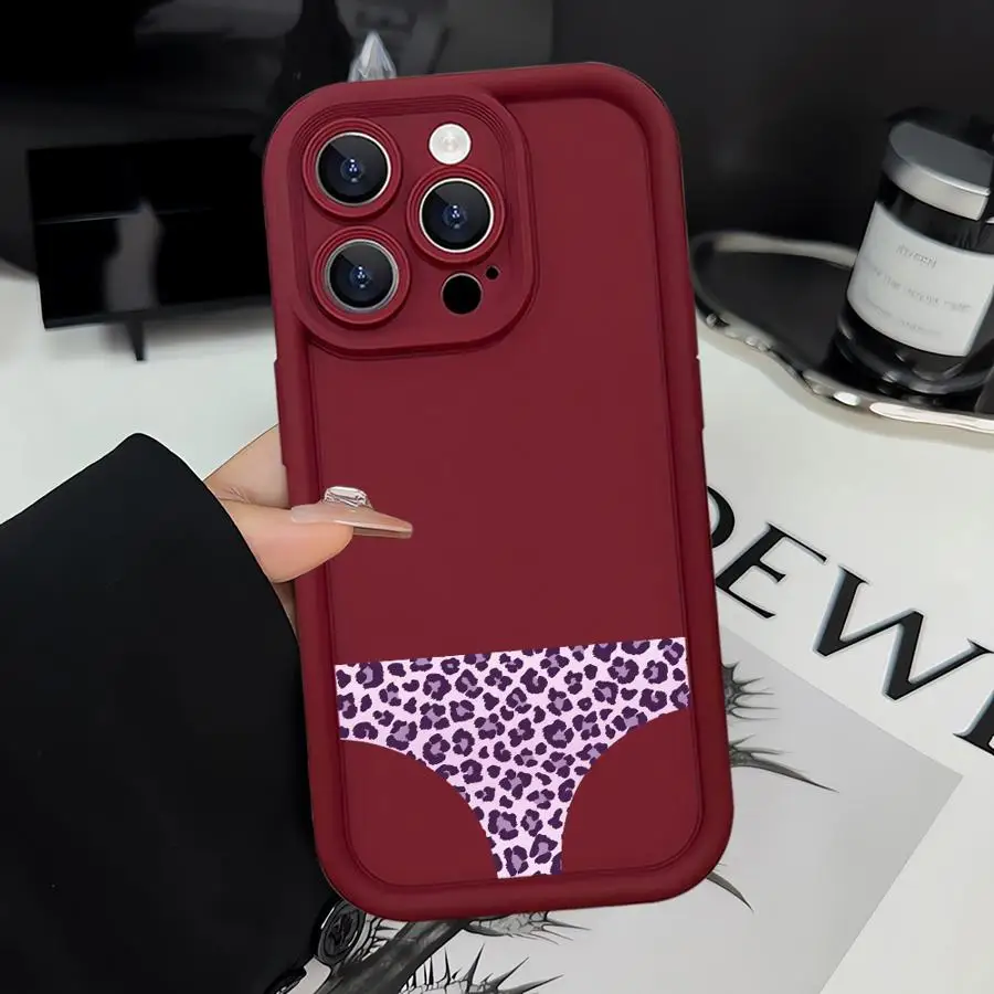 حافظة هاتف لهاتف آيفون 12 Mini 16e 17 Air 11 16 Plus 15 Plus 13 Pro MAX 14 XS XR 11 Pro سراويل داخلية مضحكة بطبعات الفهد