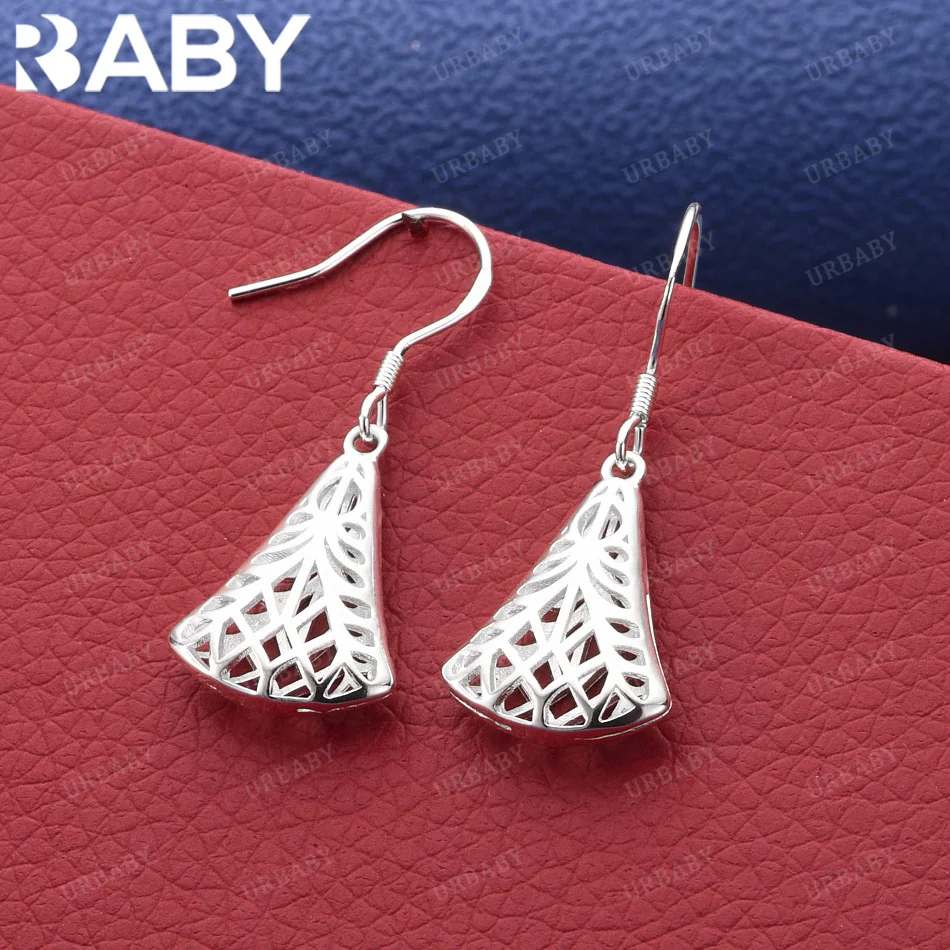 

URBABY 925 Sterling Silver Retro Hollow Sector Drop Earrings For Woman Wedding Engagement Party Accessories Fashion Jewelry Gift