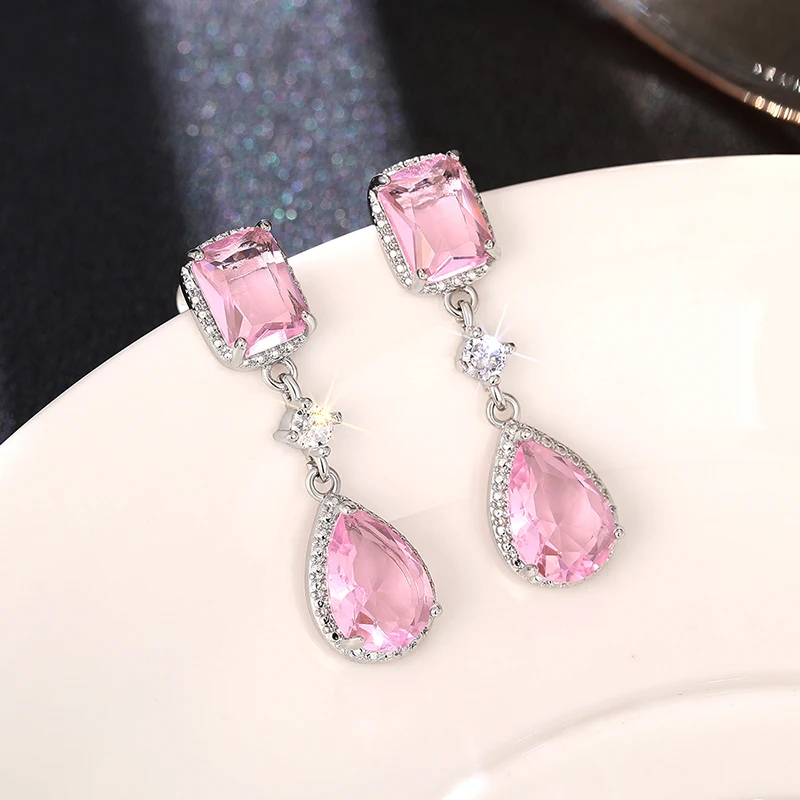 Huitan Gorgeous Yellow/Pink Cubic Zirconia Drop Earrings for Women New Temperament Elegant Female Accessories Fashion Jewelry