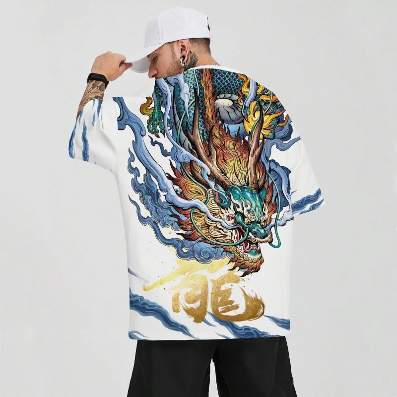 New Fashion Men's T-Shirt 3d Dragon Print Oversized T-Shirt For Men Street Trend Man Clothing Loose Casual Short Sleeve Top 2024