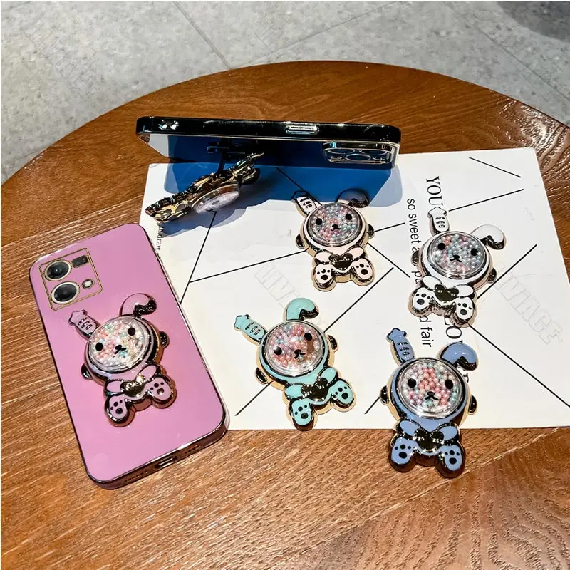 Reno7 Reno2 Reno5 Cute Rabbit Plating Phone Holder Case On For Oppo Reno 7 2 Z 2Z 2F 3 4 5 5K 6 6Z SE Pro Plus 4G 5G Stand Cover