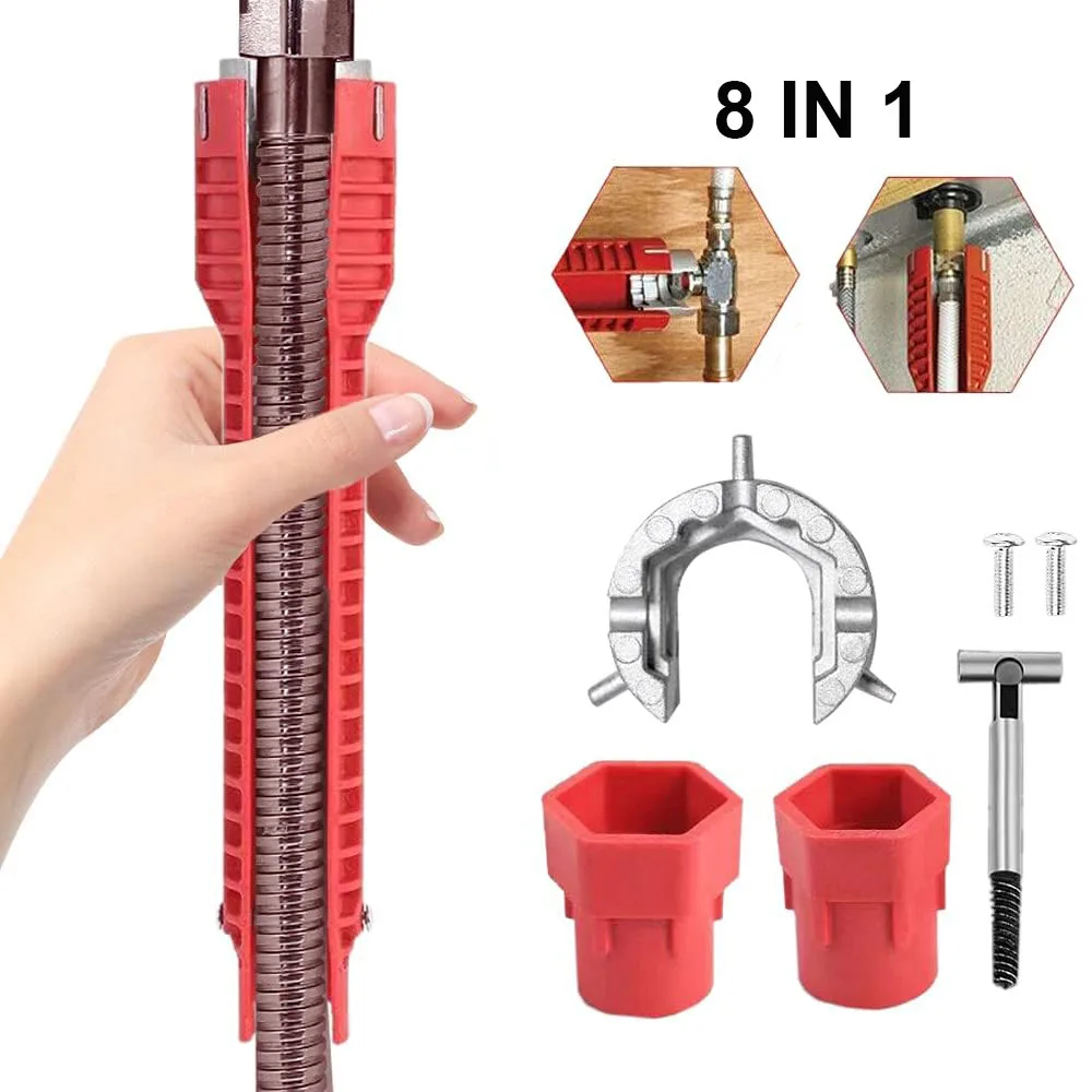 8 in 1 Sink Faucet Installer, Multifunctional Faucet Wrench Tool Double Head，Sink Multi-Water Pipe Wrench, for Kitchen Bathroom