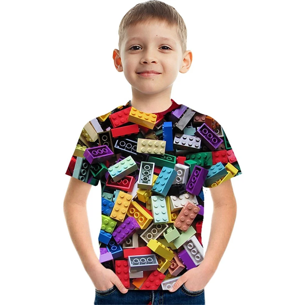 Building Blocks Retro Toy 3d Printed Boys Girls Casual T-Shirts Funny T Shirt Kids Children Birthday Tshirts Baby Clothes