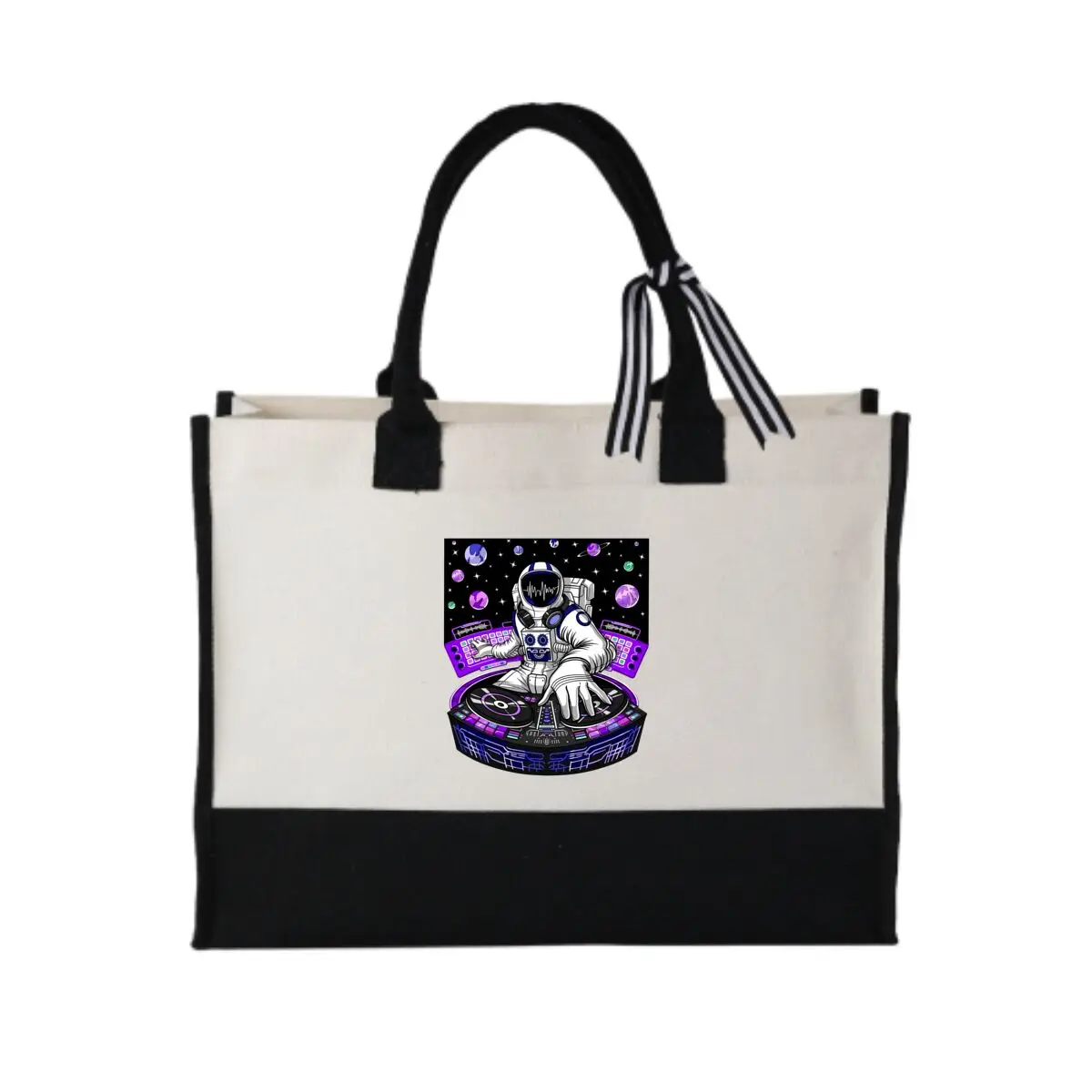 

Астронавт DJ в космосе Минималистская лоскутная холщовая сумка через плечо для офисного использования