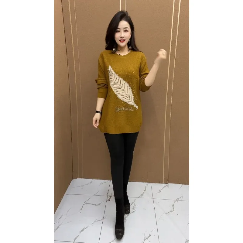 

Winter Fashion Women's Mid-length High-end Temperament Knitted Slim Casual Crew Neck Sweater