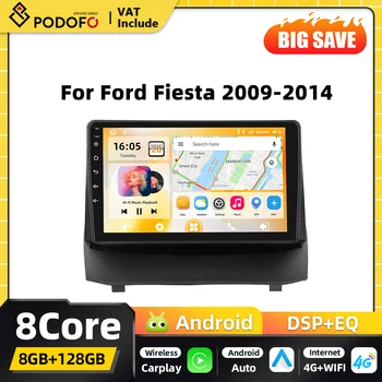 Radio de coche Android 2DIN Podofo con AI Voice Carplay para Ford Fiesta 2009 2010-2014, sistemas inteligentes, GPS, WIFI, FM, RDS, BT, Autoradio 1