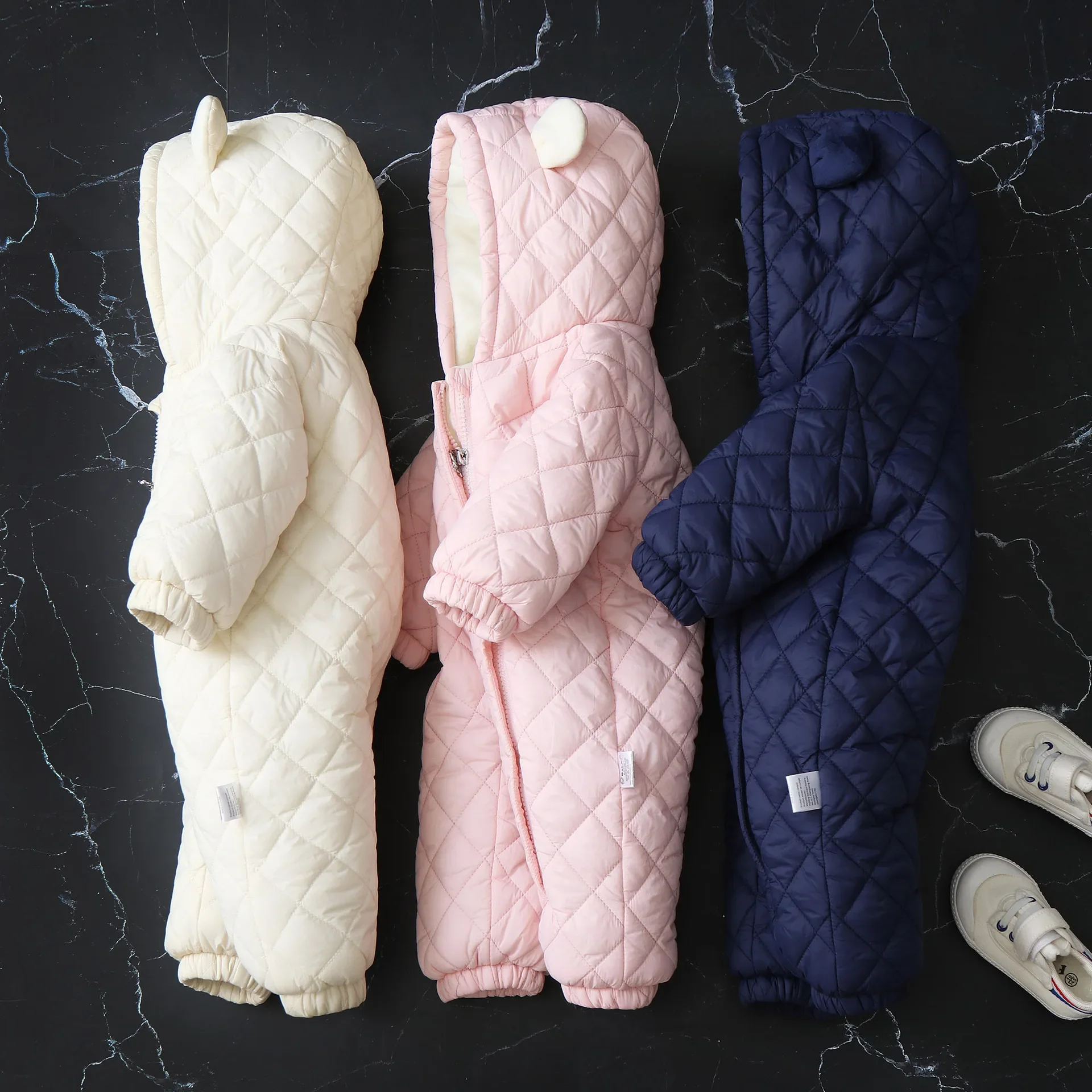 Ear Hooded Fleece Thickened Baby Romper 2024 Winter New Baby Clothes Soft and Warm One Piece Jumpsuits for Toddler Kids
