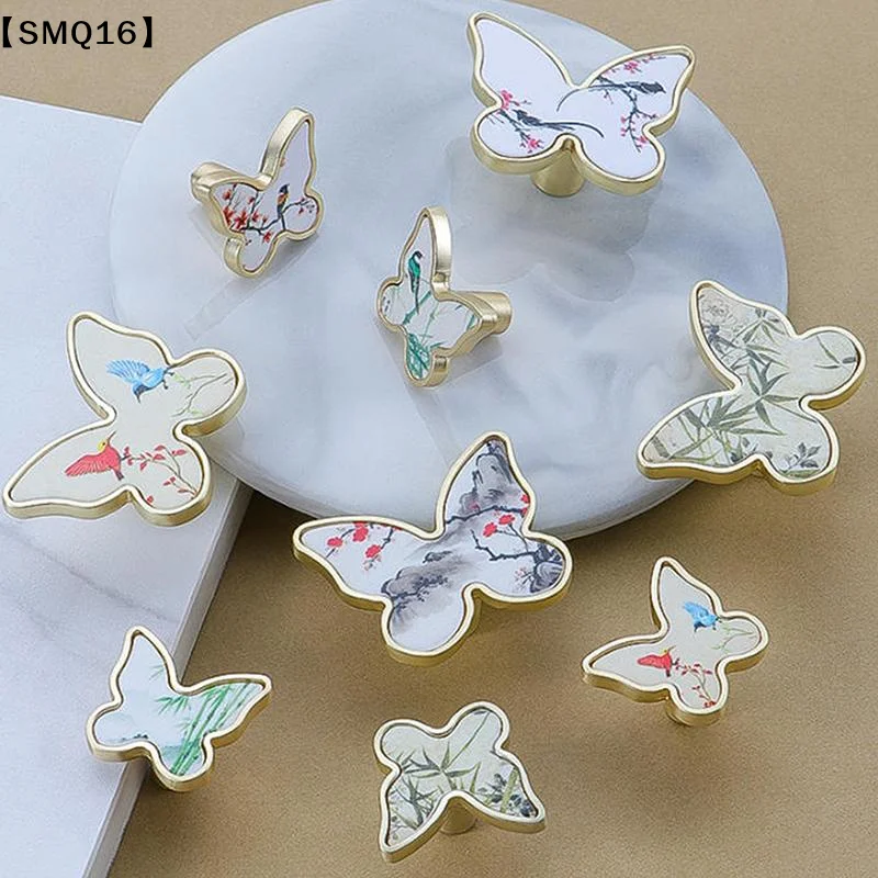 Butterfly Shaped Cabinet Knobs Furniture Handles Chinese Painting Patterns Kitchen Wardrobe Drawer Home Decoration【SMQ】