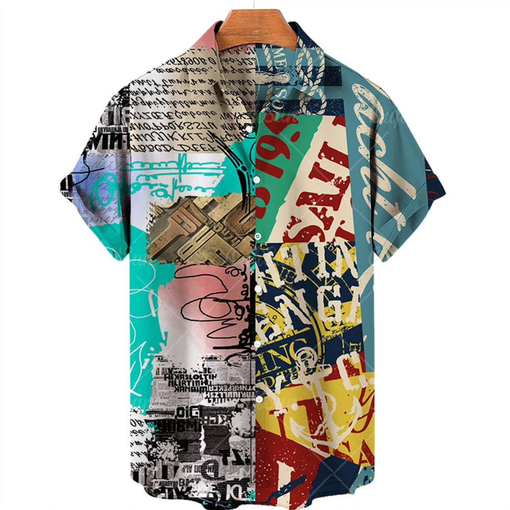 2022 Men's Hawaiian Shirt Ethnic Pattern Patchwork Top Casual One Button Short Sleeve Versatile Printed Large Size Shirts y2k 3