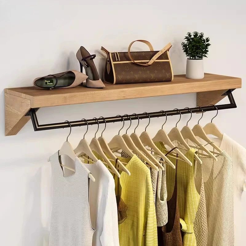 Vintage Wooden Clothing Display Rack Hanging Garment Shelf Retro Apparel Coat Racks for Retail Shop Storage Shelving Units