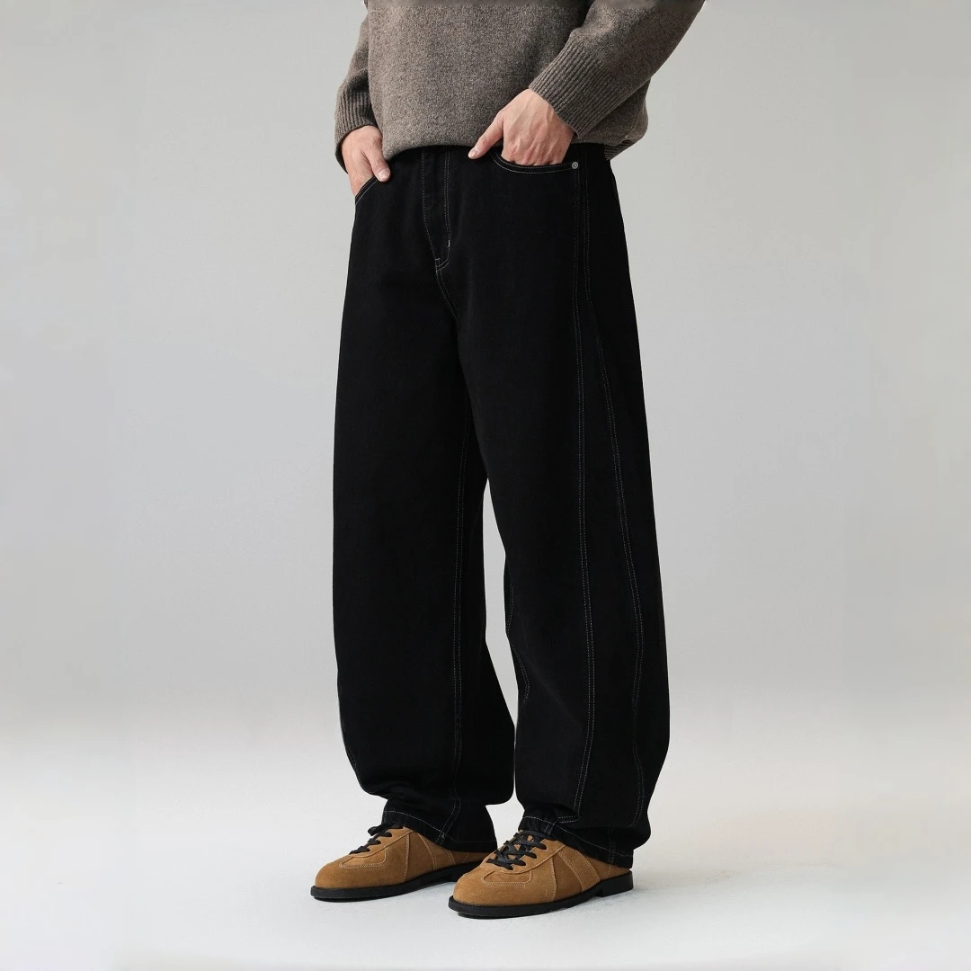 Mens Wide Leg Jeans Denim Vintage Loose Fit Hip Hop Streetwear Contrast Stitching High Quality Casual Comfort Urban Fashion