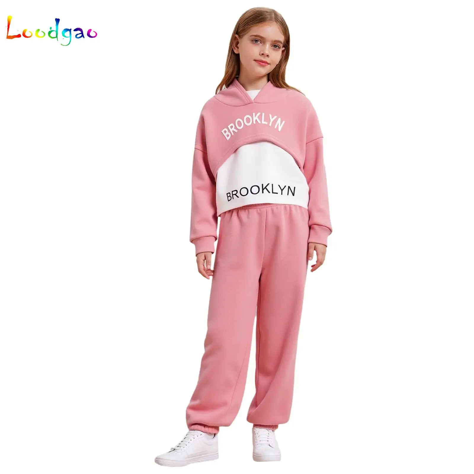 

Autumn Kids Girl Clothes 3 Pieces Set Children Cropped Hoodies Pullover with Vest + Sport Pants Sweatpants Suit Girls Tracksuit