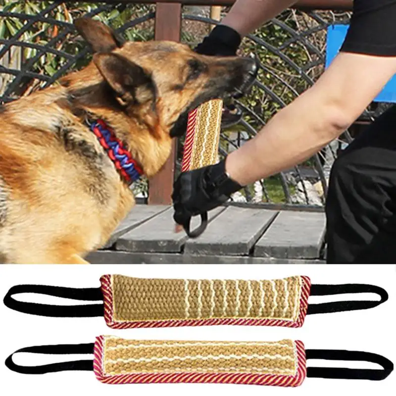 Dog Tug Toy Pet Bite Jute Tug Pillow With 2 Rope Handles Medium Large Dogs Training Toys for Malinois Pet Interative toy