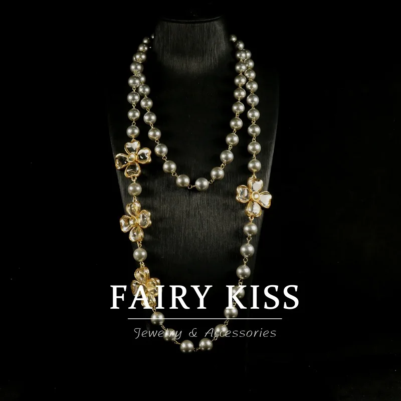 

vintage long sweater necklaces glass beads multilevel clover necklace фурнитура для бижутерии